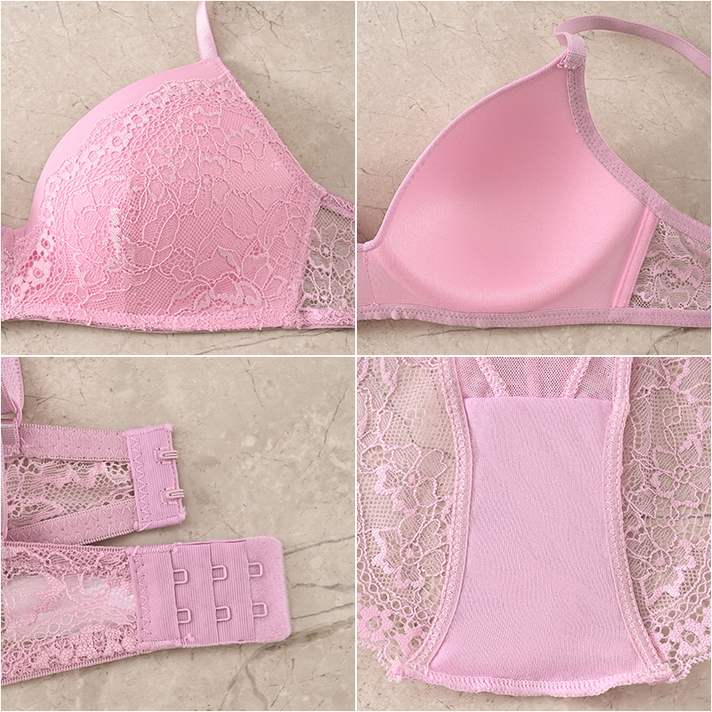 Tempting pink lace bra set with adjustable shoulder straps