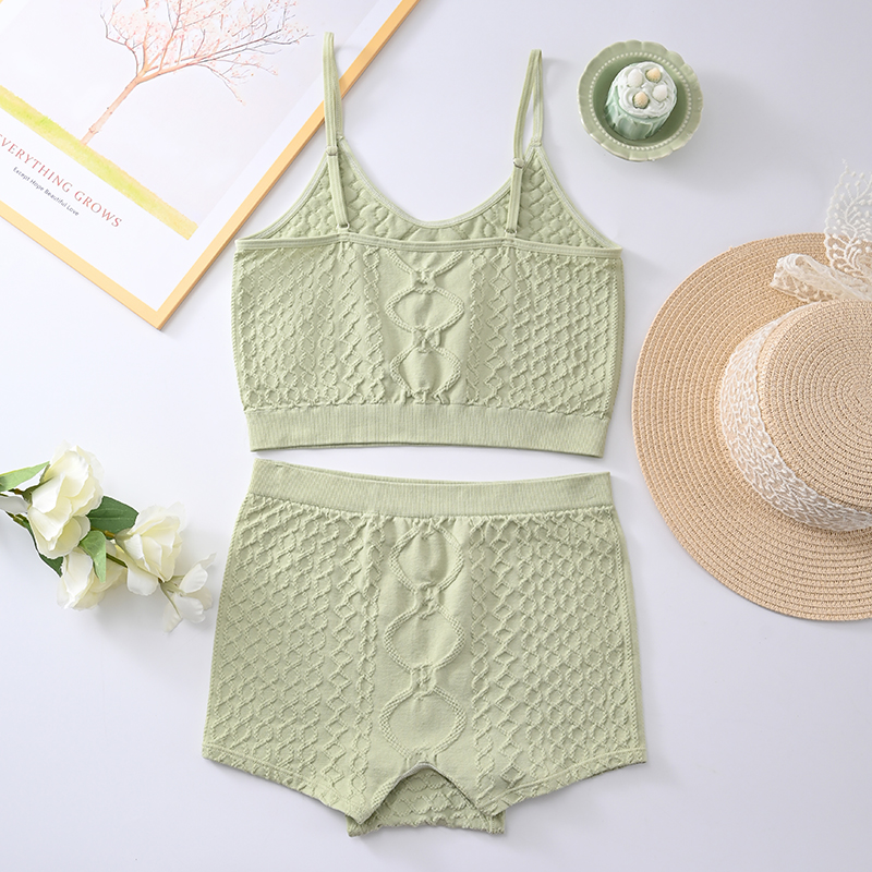 Matcha Green Girl's Heart Underwear Set, Comfortable, Breathable, and Non Sweating