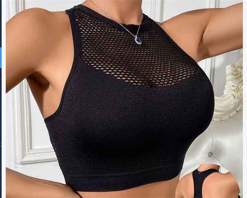 ‌Sexy  Halter Neck Backless Crop Top with Built - in Bra