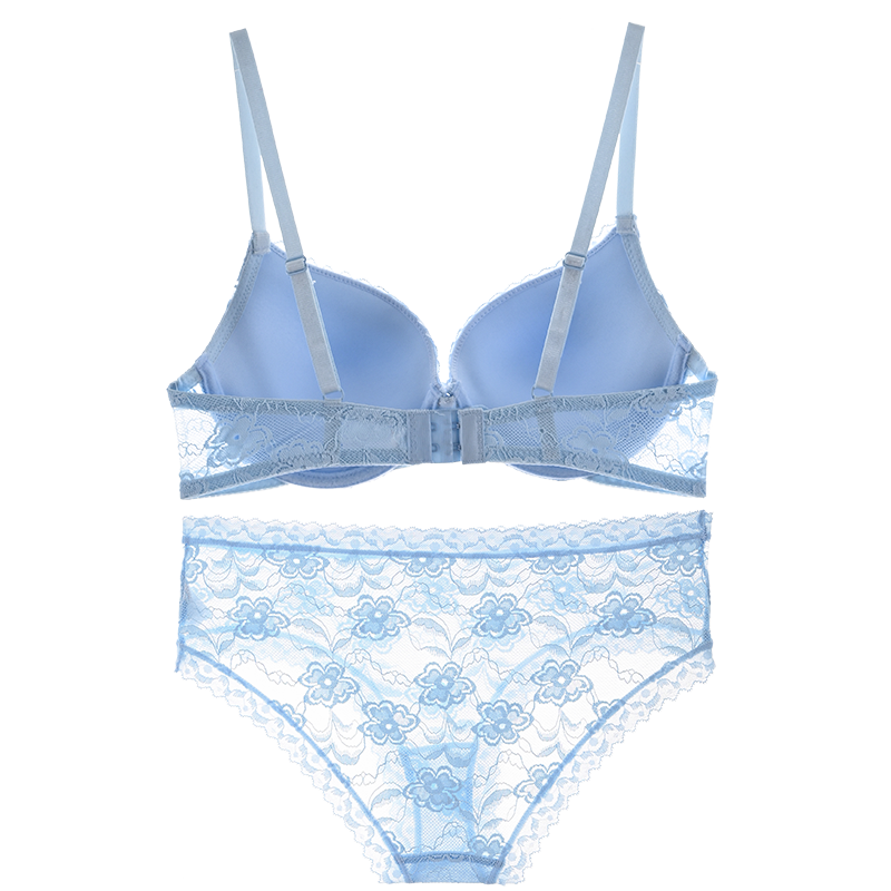 Soft and cute blue lace bra set