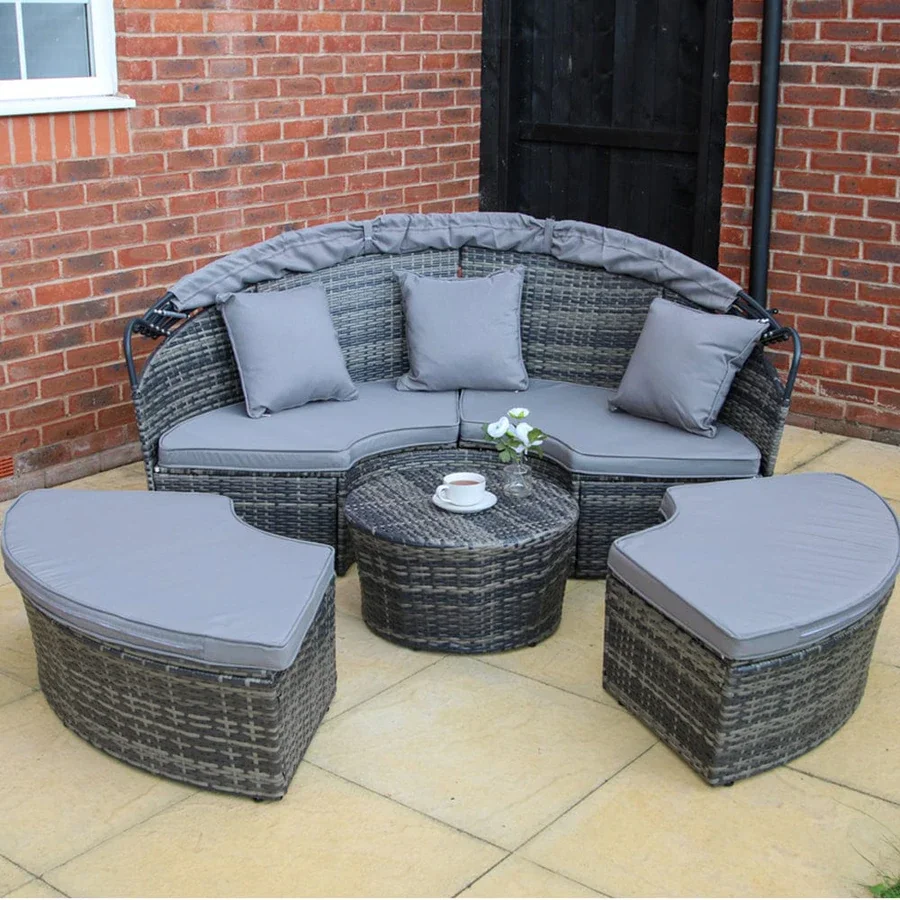 CAMROSE RATTAN GARDEN DAY BED IN GREY fengniao