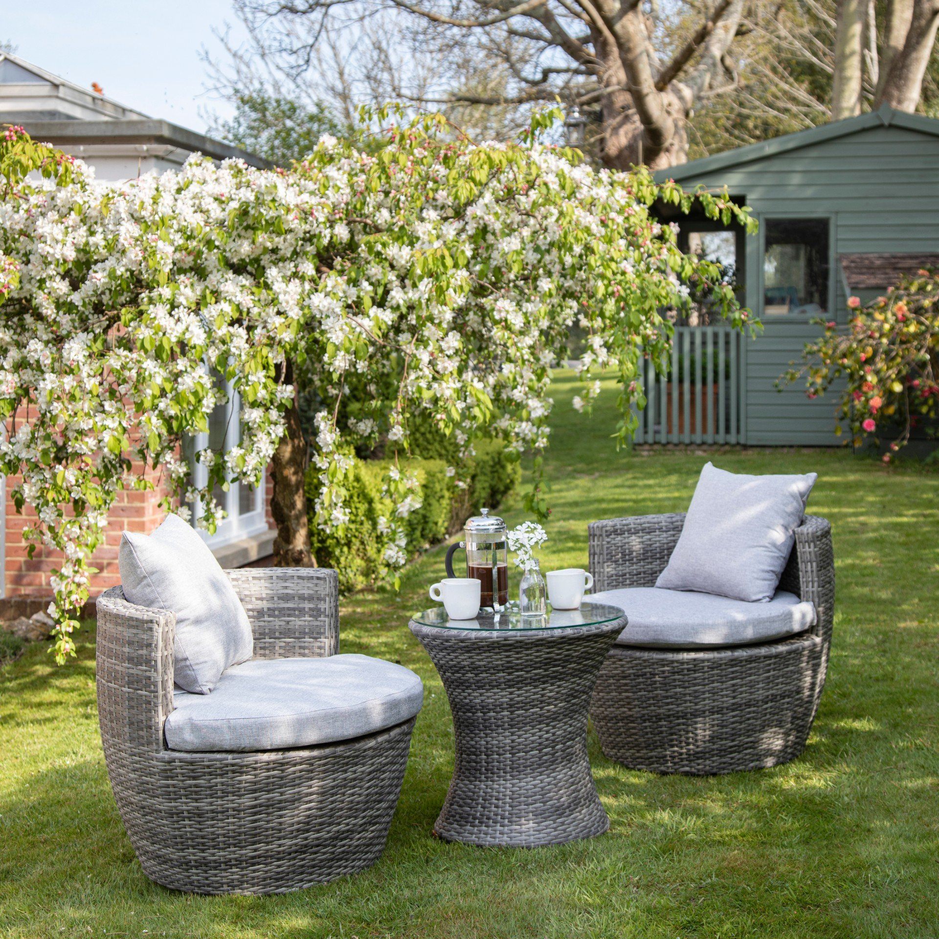 2 Seater Rattan Egg Chair Bistro Set fengniao