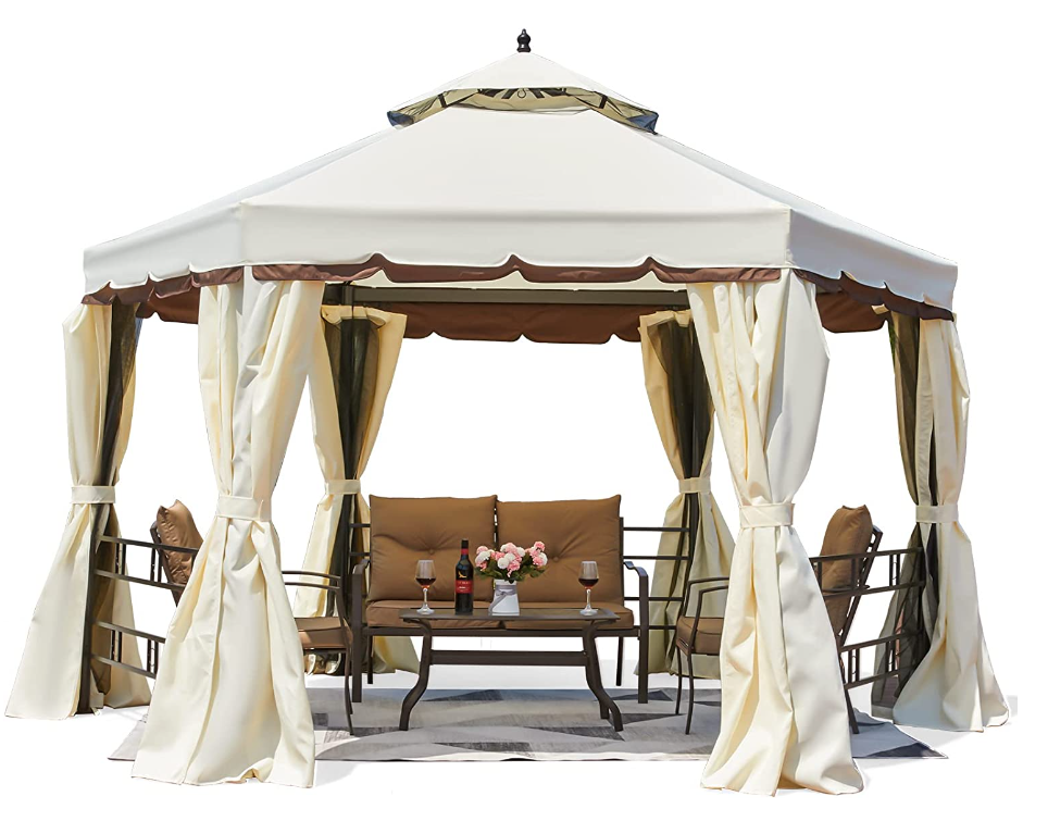 Erommy 12FT Outdoor Canopy Gazebo, Hexagonal Double Roof Patio Gazebo
