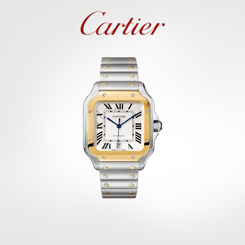 Santos series mechanical watch gold and stainless steel interchangeable dual strap watch