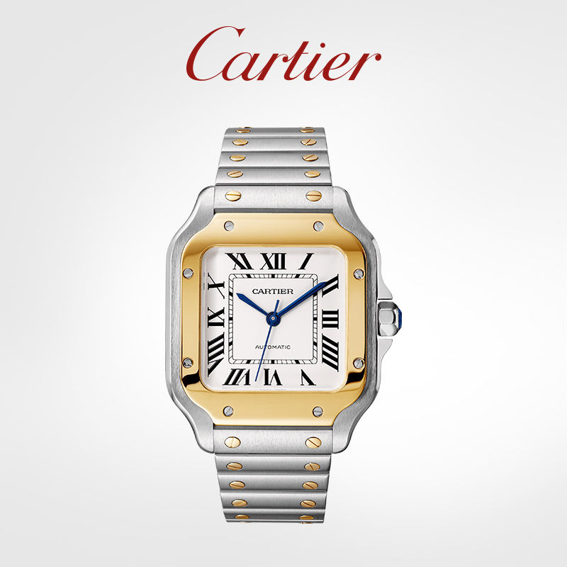 Santos series mechanical watch gold and stainless steel interchangeable dual strap watch