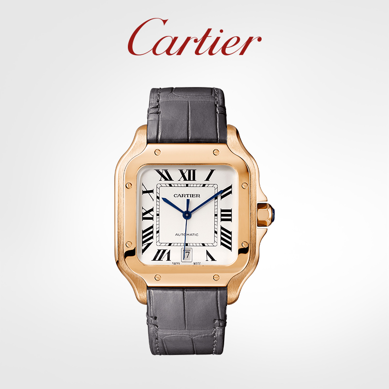 Santos series mechanical watch rose gold interchangeable dual strap watch