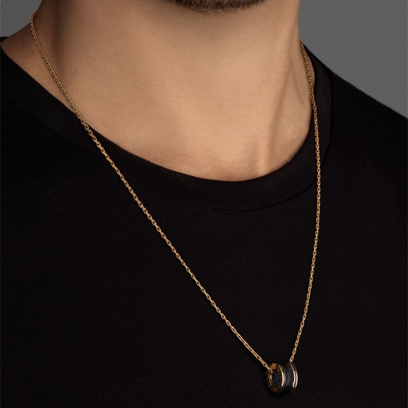 B.zero1 pendant necklace in 18 kt gold with matte black ceramic