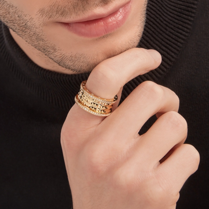 ROCK FOUR-BAND RING IN 18 KT YELLOW GOLD