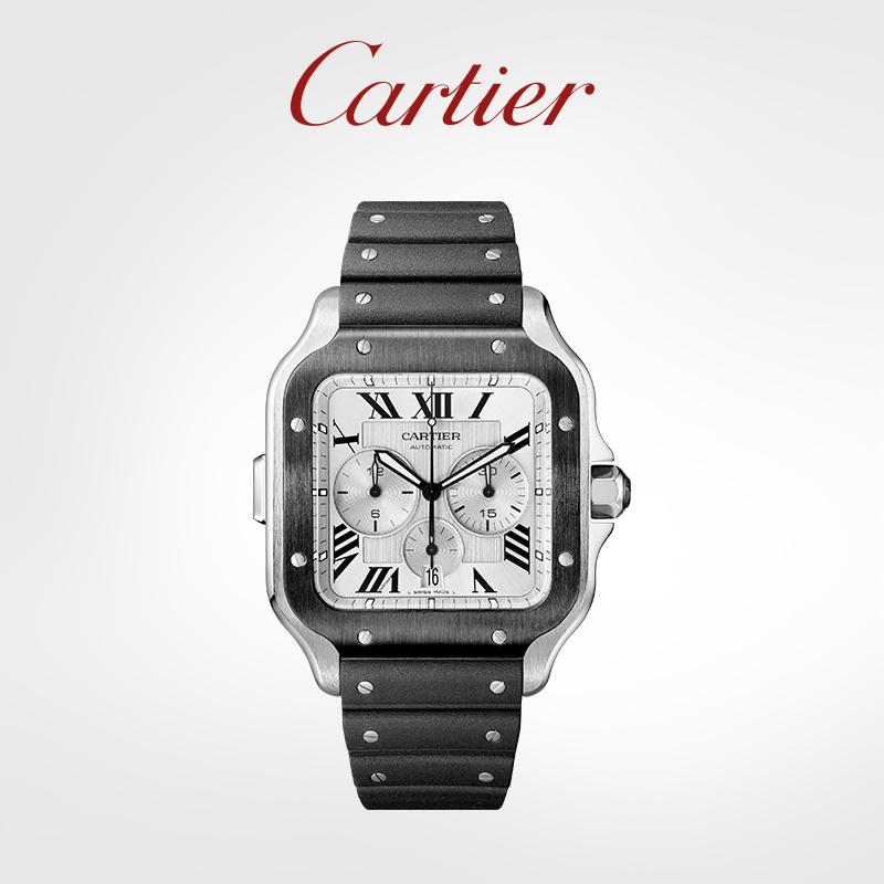 Santos Series Watch ADLC Carbon Coated Chronograph Interchangeable Dual Strap Watch