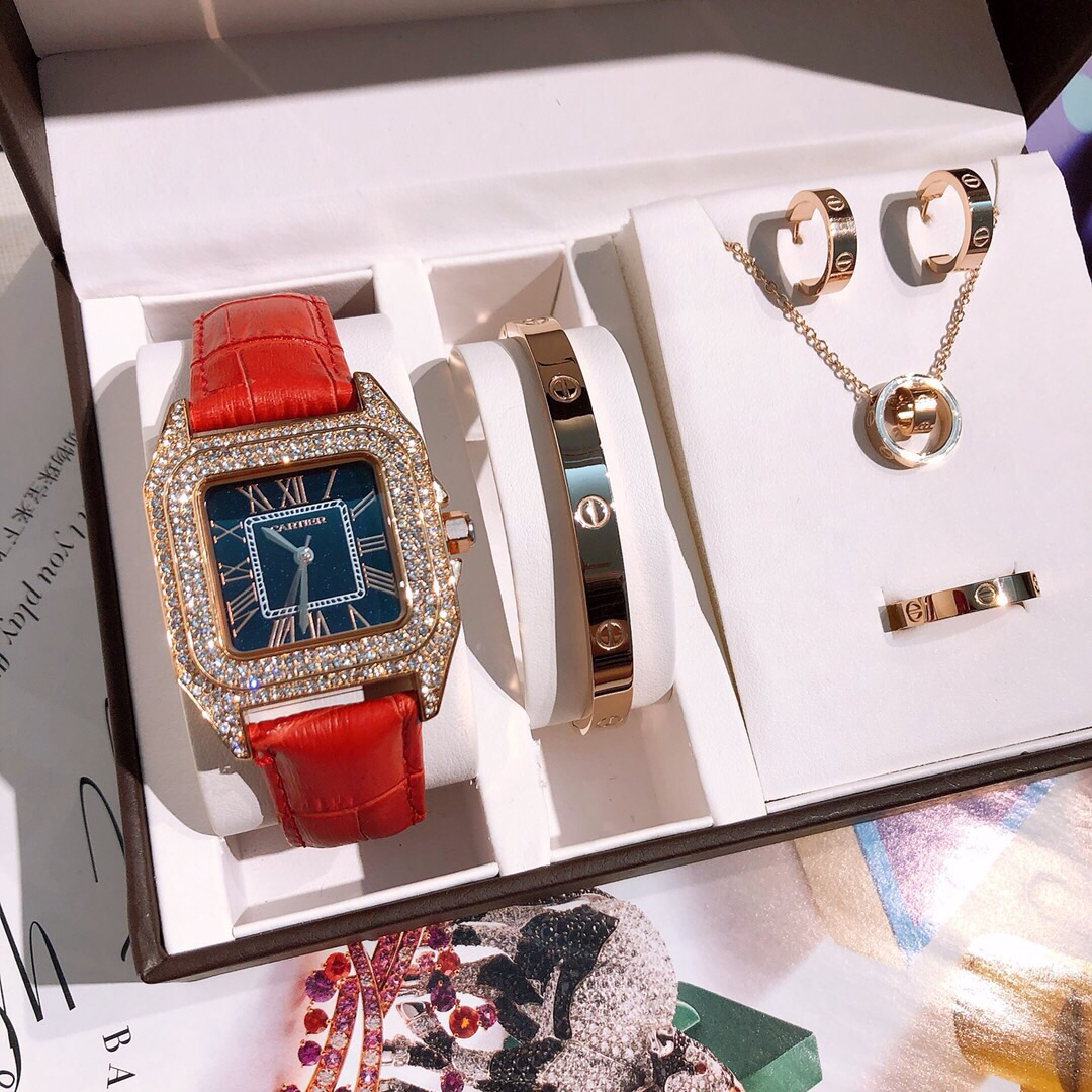 LOVE SERIES, 5 PIECE SET OF WATCHES, BRACELETS, NECKLACES, RINGS AND EARRINGS
