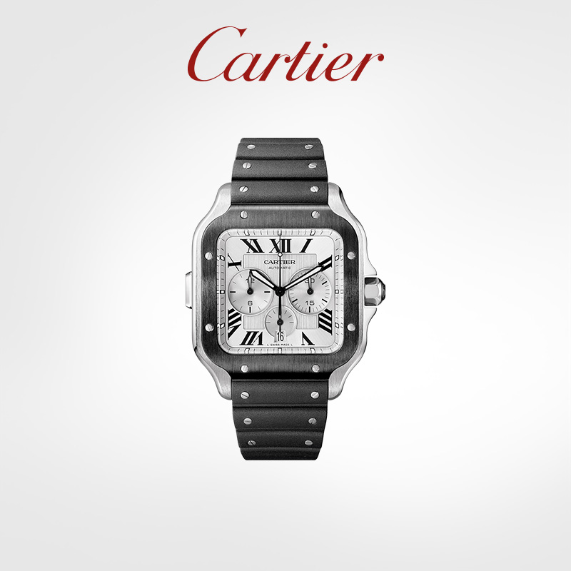 Santos Series Watch ADLC Carbon Coated Chronograph Interchangeable Dual Strap Watch