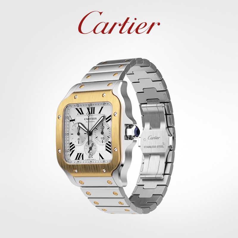 Santos Series watch Gold and stainless steel chronograph interchangeable dual strap watch