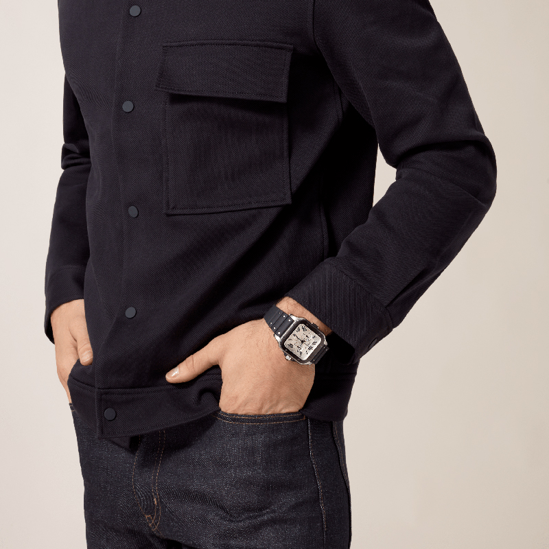 Santos Series Watch ADLC Carbon Coated Chronograph Interchangeable Dual Strap Watch