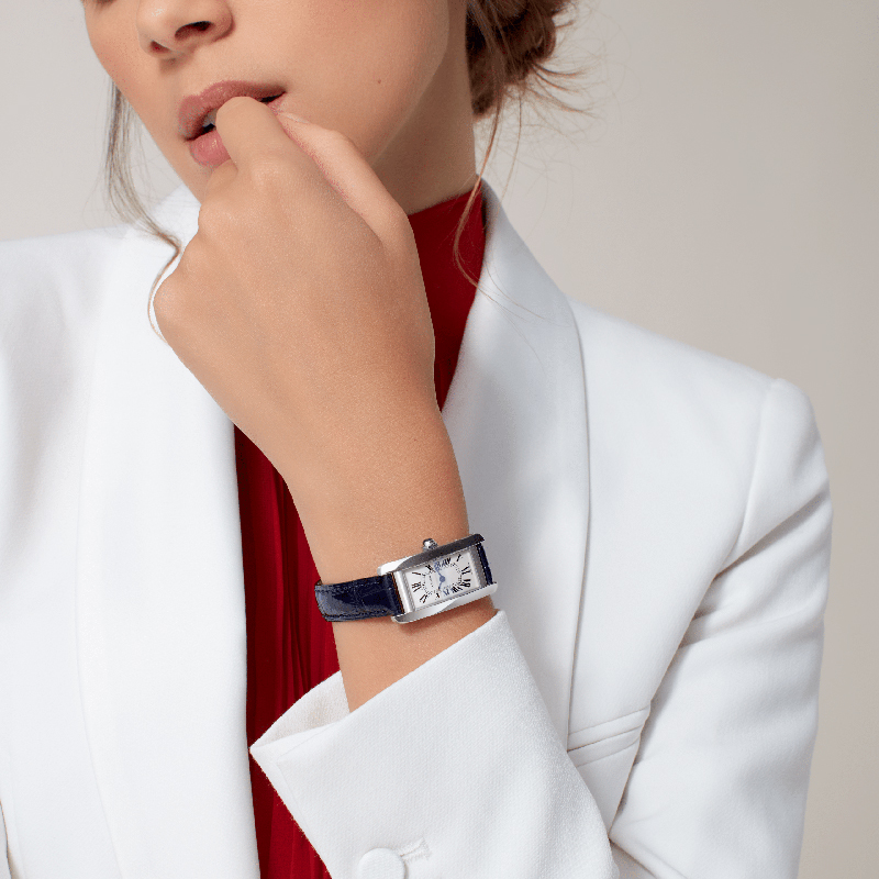 Tank Américaine series quartz mechanical watch stainless steel leather strap watch