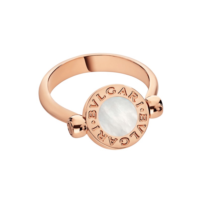 18 KT ROSE GOLD FLIP RING SET WITH MOTHER-OF-PEARL AND ONYX