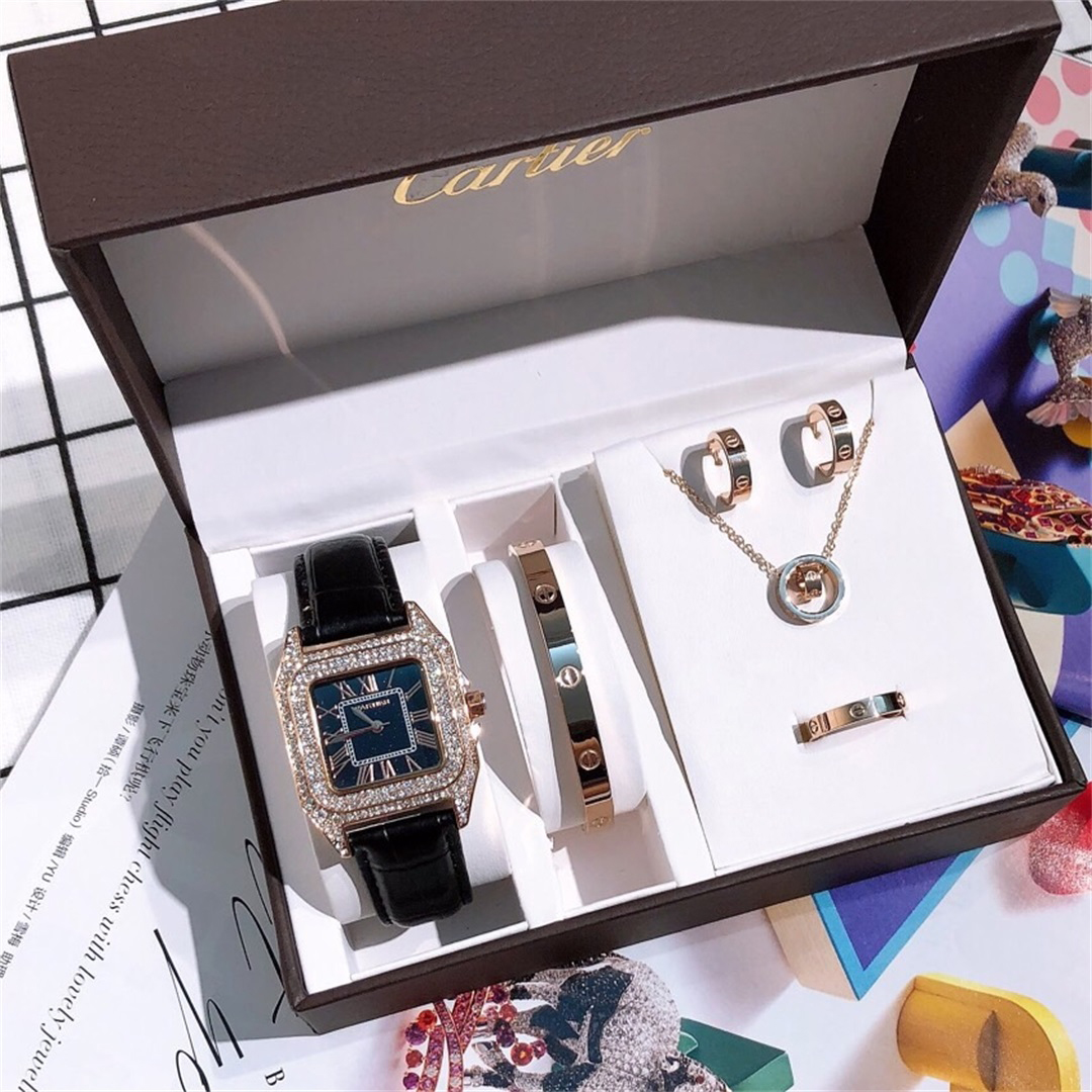 LOVE SERIES, 5 PIECE SET OF WATCHES, BRACELETS, NECKLACES, RINGS AND EARRINGS