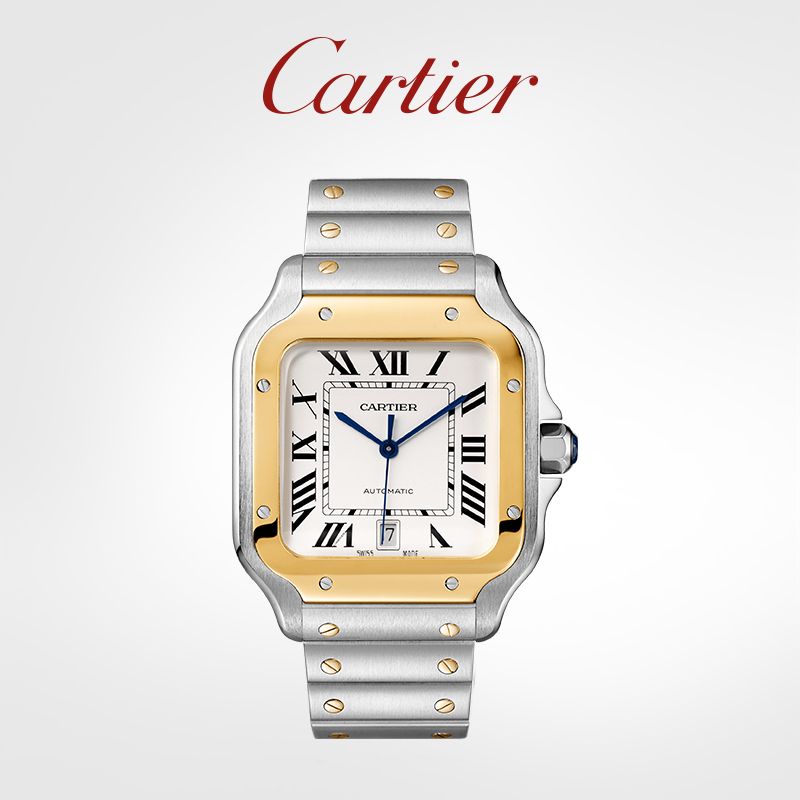 Santos series mechanical watch gold and stainless steel interchangeable dual strap watch