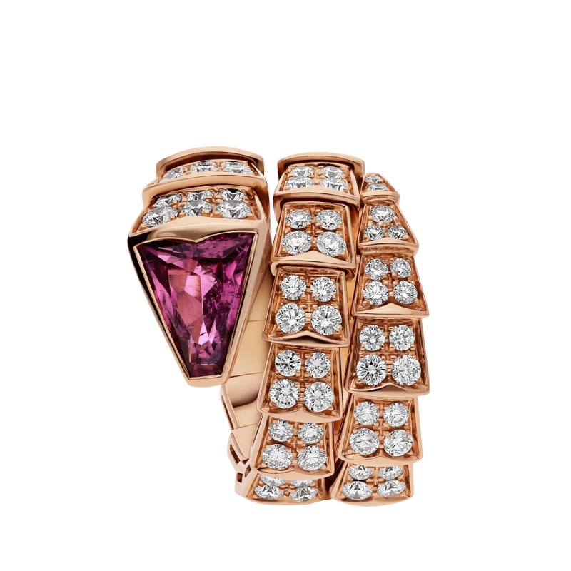 18 KT ROSE GOLD, FULL PAVÉ DIAMONDS AND A RUBELLITE