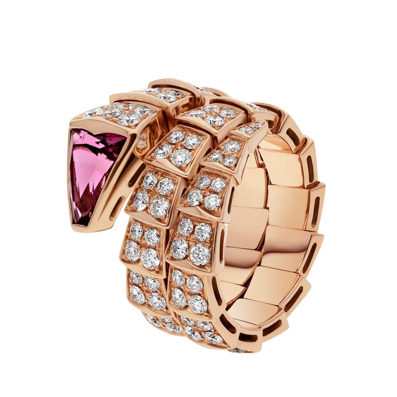 18 KT ROSE GOLD, FULL PAVÉ DIAMONDS AND A RUBELLITE