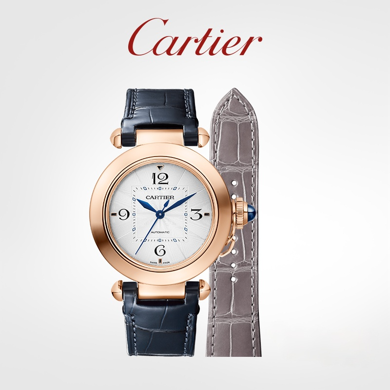 Pasha series mechanical watch rose gold alligator leather strap watch