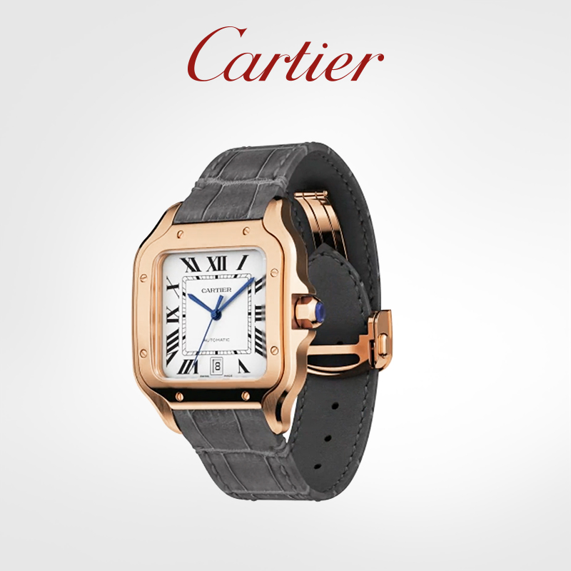 Santos series mechanical watch rose gold interchangeable dual strap watch