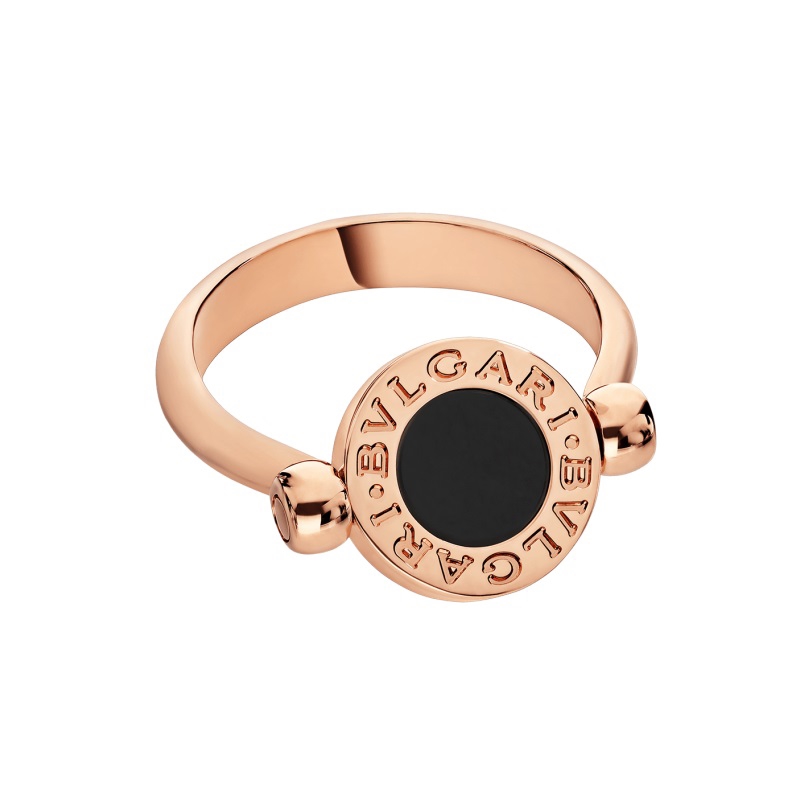 18 KT ROSE GOLD FLIP RING SET WITH MOTHER-OF-PEARL AND ONYX
