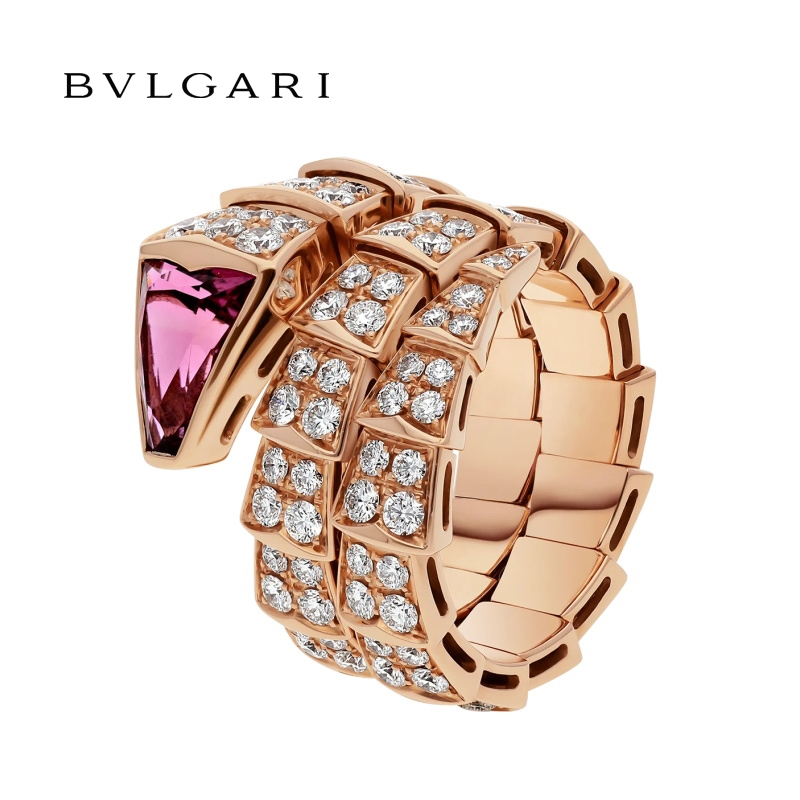 18 KT ROSE GOLD, FULL PAVÉ DIAMONDS AND A RUBELLITE