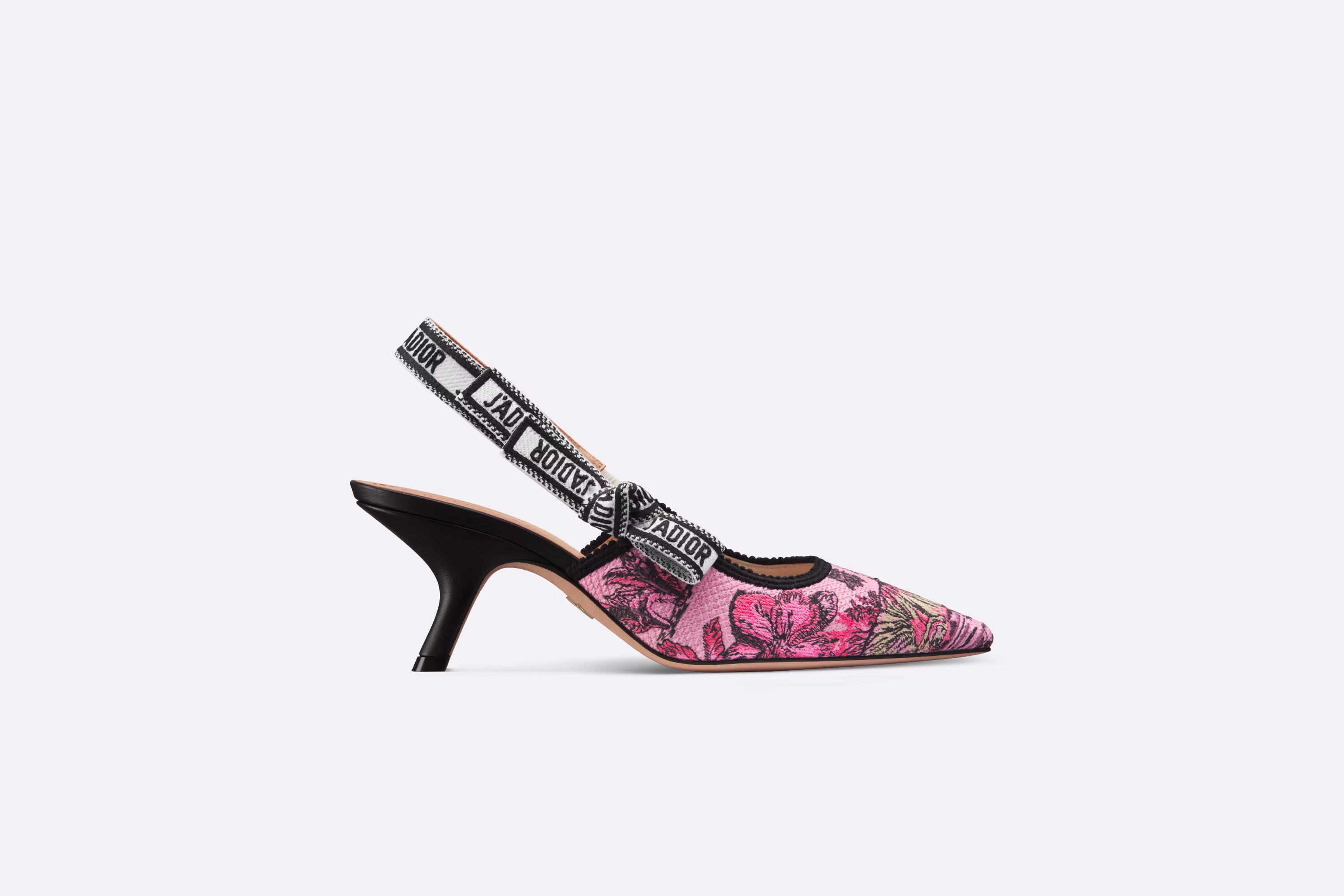 J'ADIOR SLINGBACK PUMP Indy Pink Multicolor Embroidered Cotton with Toile de Jouy Voyage Motif