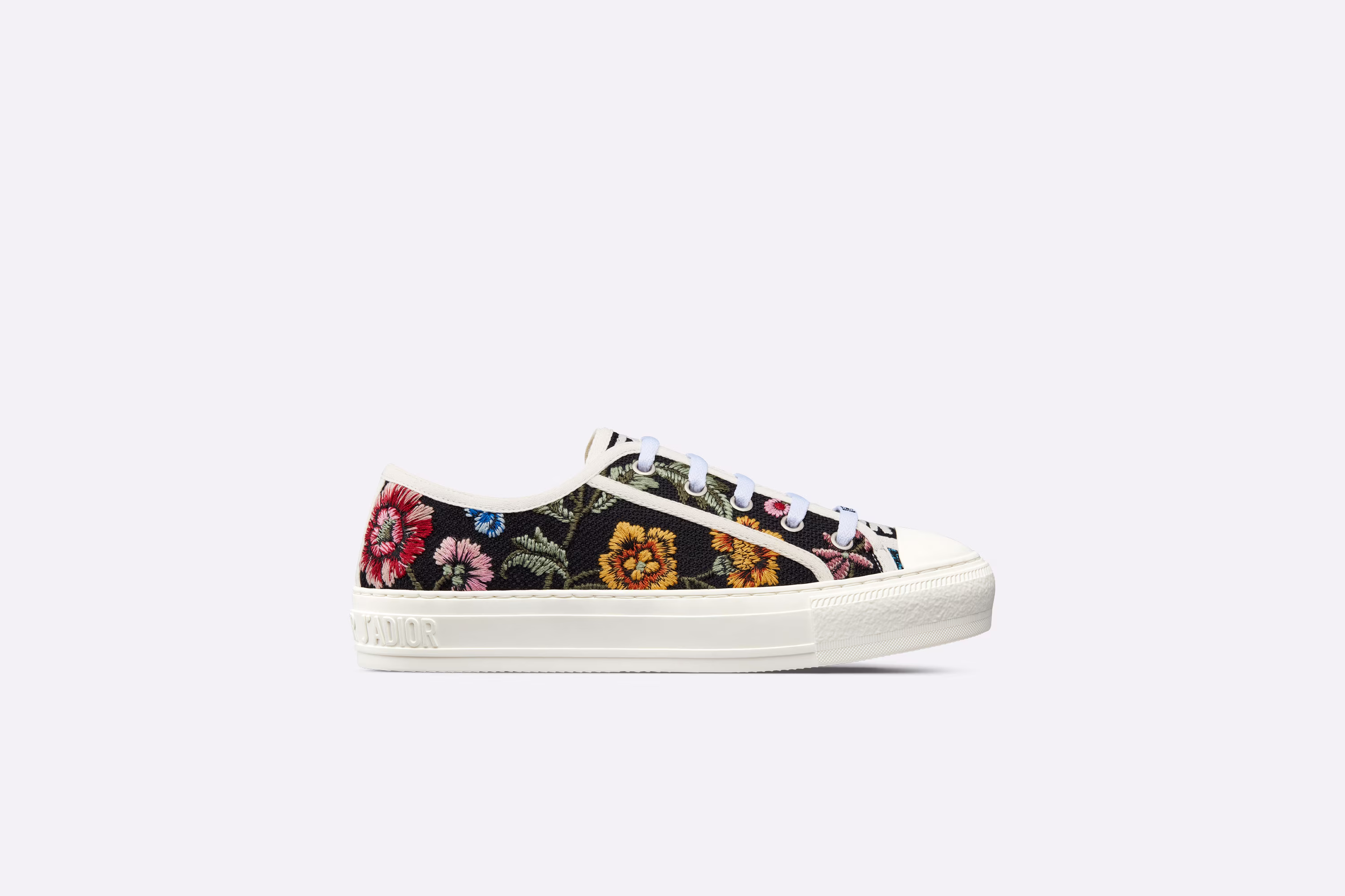 WALK'N'DIOR SNEAKER Black Multicolor Cotton Embroidered with Dior Petites Fleurs Motif