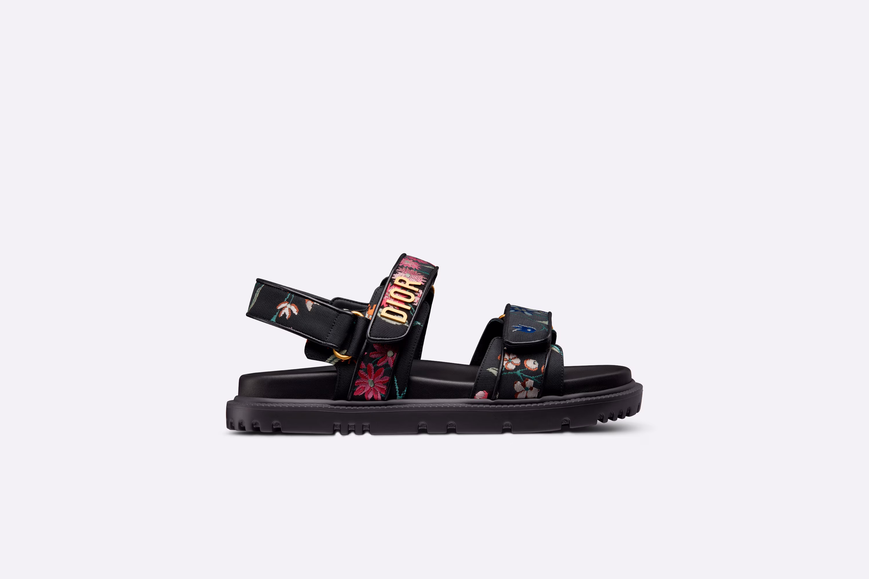 DIORACT SANDAL Black Multicolor Technical Fabric Embroidered with Dior Petites Fleurs Motif