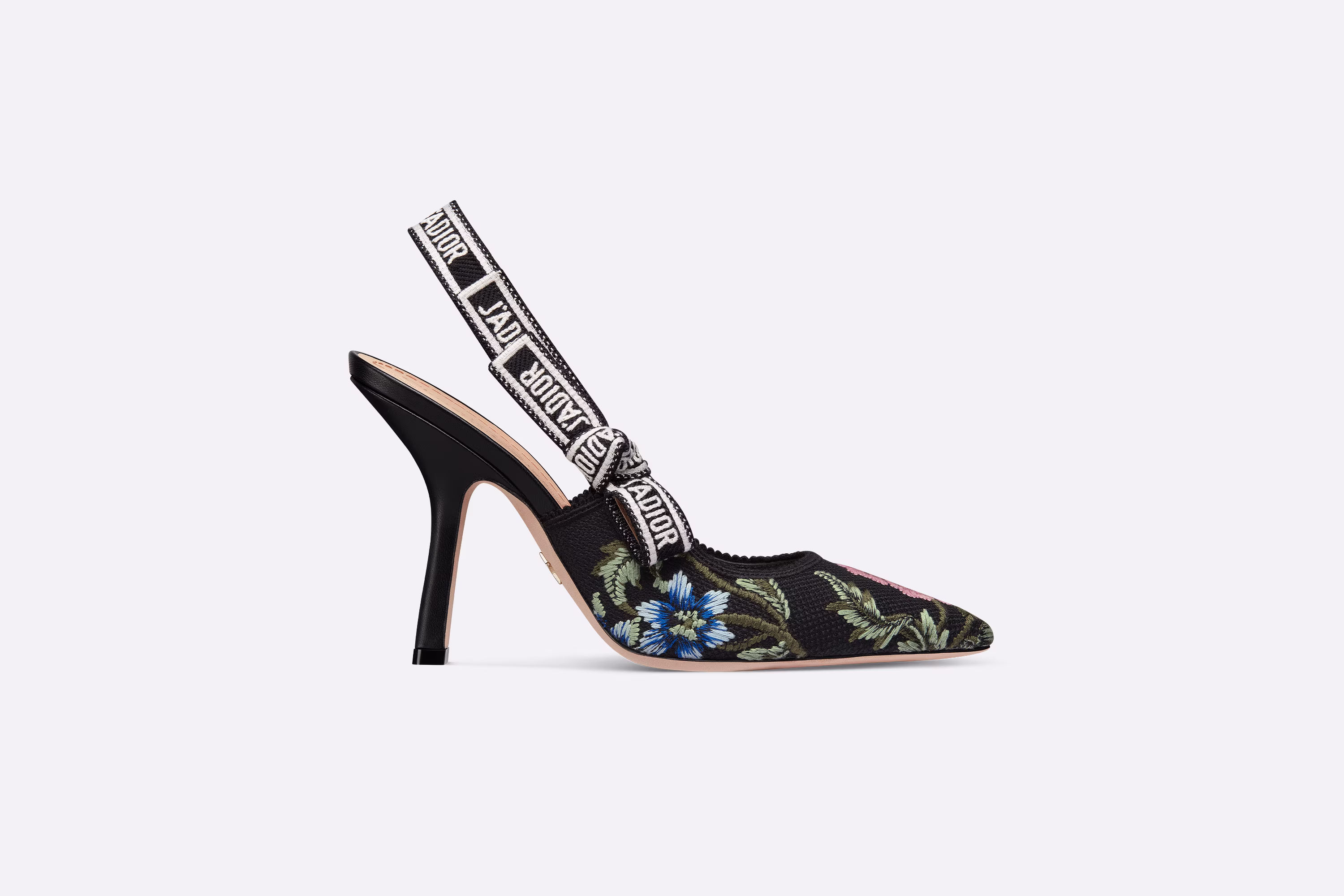J'ADIOR SLINGBACK PUMP Black Multicolor Cotton Embroidered with Dior Petites Fleurs Motif