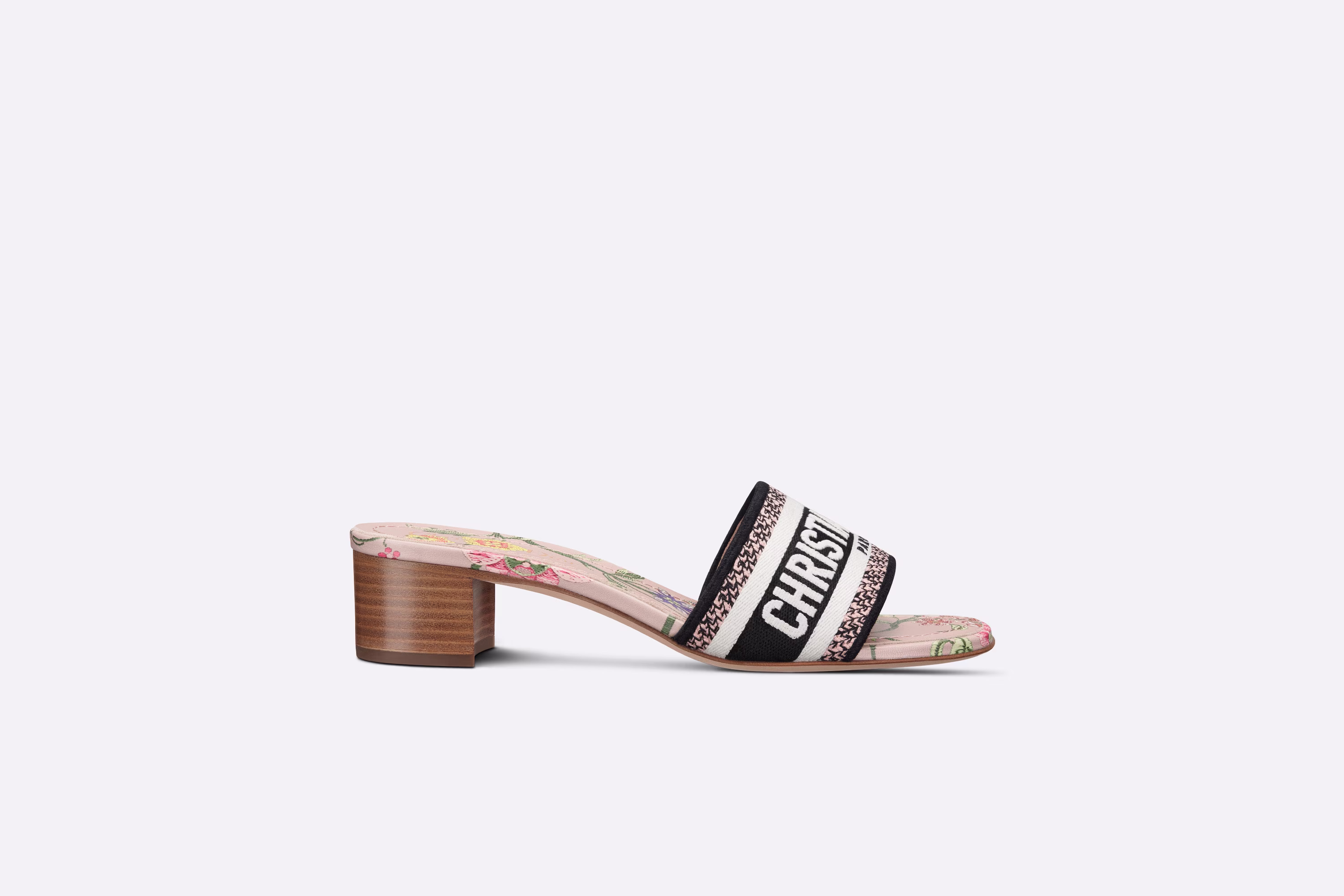 DWAY HEELED SLIDE Powder Pink Multicolor Embroidered Cotton with Dior Petites Fleurs Motif