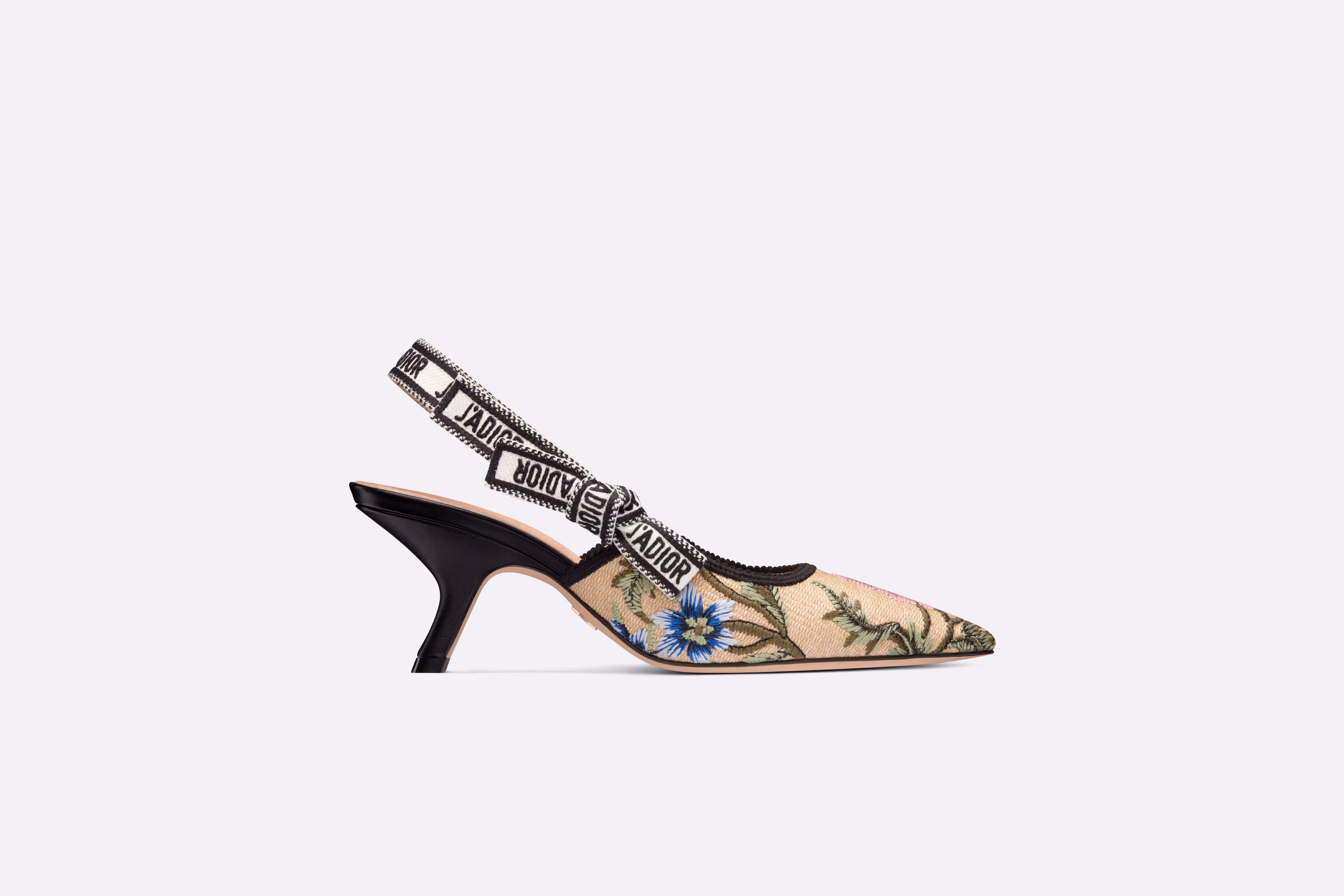 J'ADIOR SLINGBACK PUMP Beige Multicolor Raffia Embroidered with Dior Petites Fleurs Motif