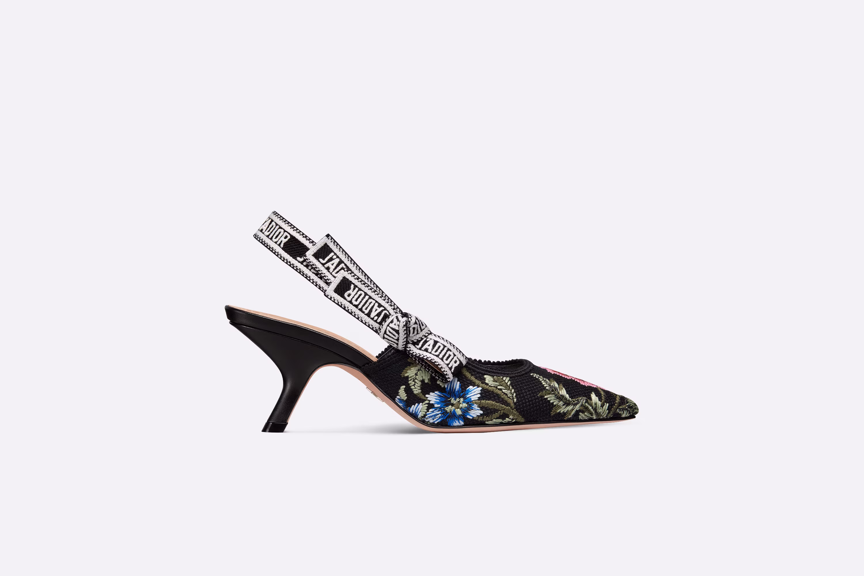 J'ADIOR SLINGBACK PUMP Black Multicolor Cotton Embroidered with Dior Petites Fleurs Motif