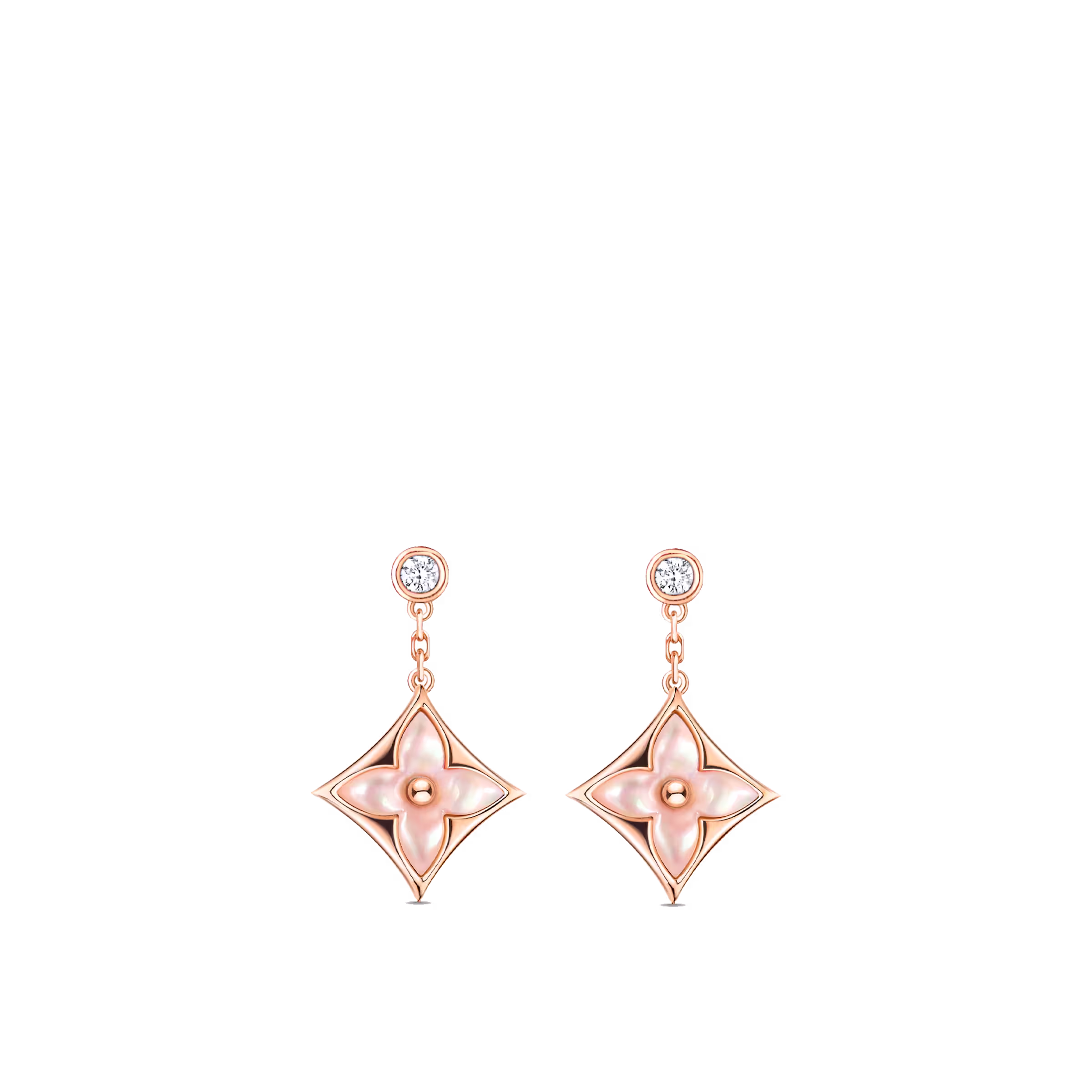 Color Blossom BB Star Ear Studs, Pink gold, pink Mother of pearl and diamonds
