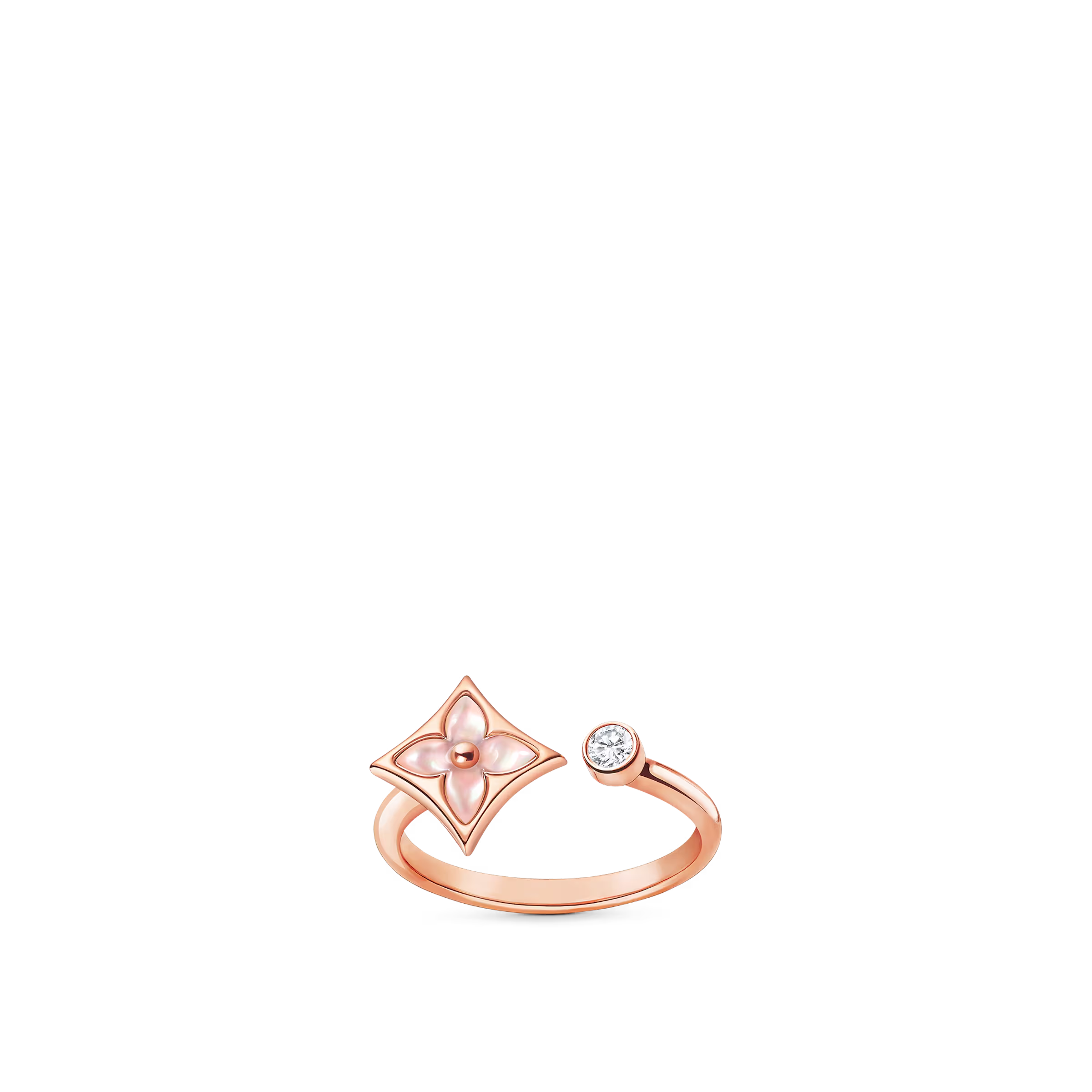 Color Blossom Mini Star Ring, Pink Gold, Pink Mother-Of-Pearl And Diamond