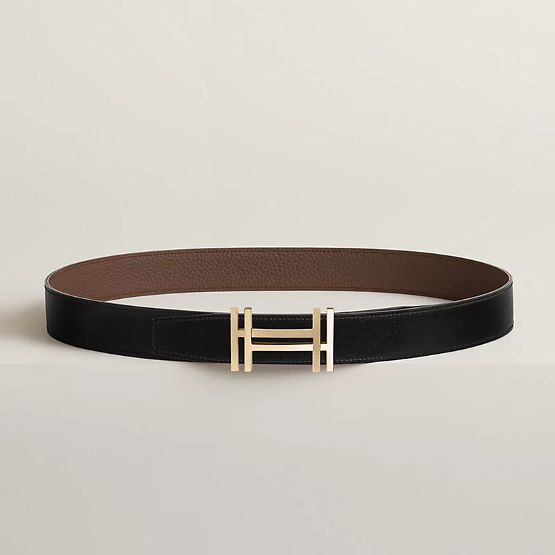Hermès square H belt buckle & double-sided leather belt 3.8cm