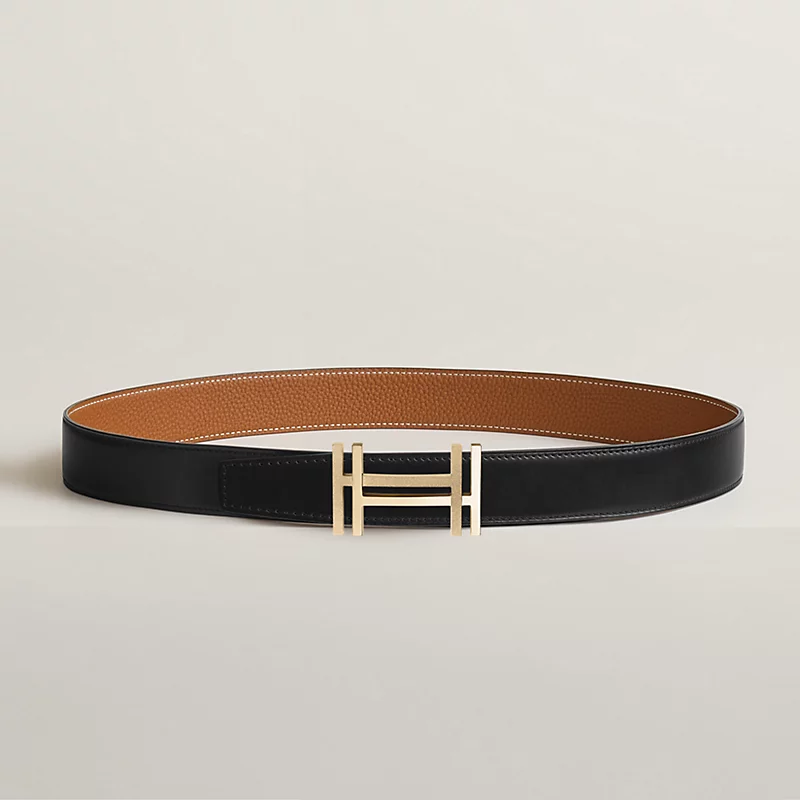 Hermès square H belt buckle & double-sided leather belt 3.8cm