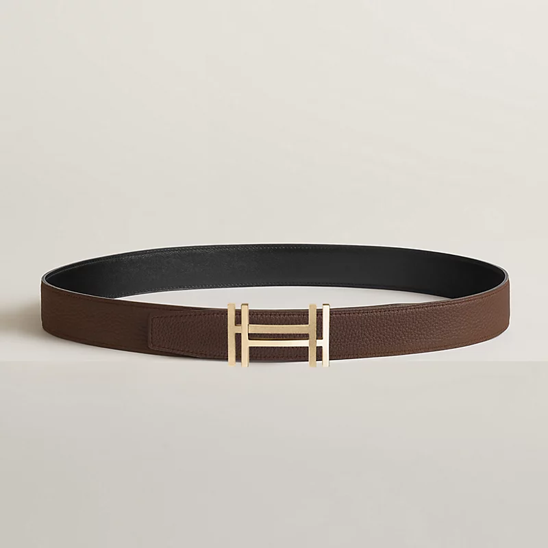 Hermès square H belt buckle & double-sided leather belt 3.8cm