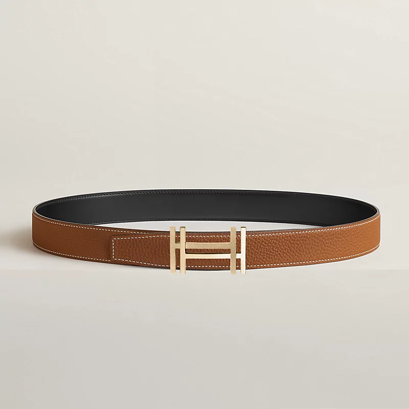 Hermès square H belt buckle & double-sided leather belt 3.8cm