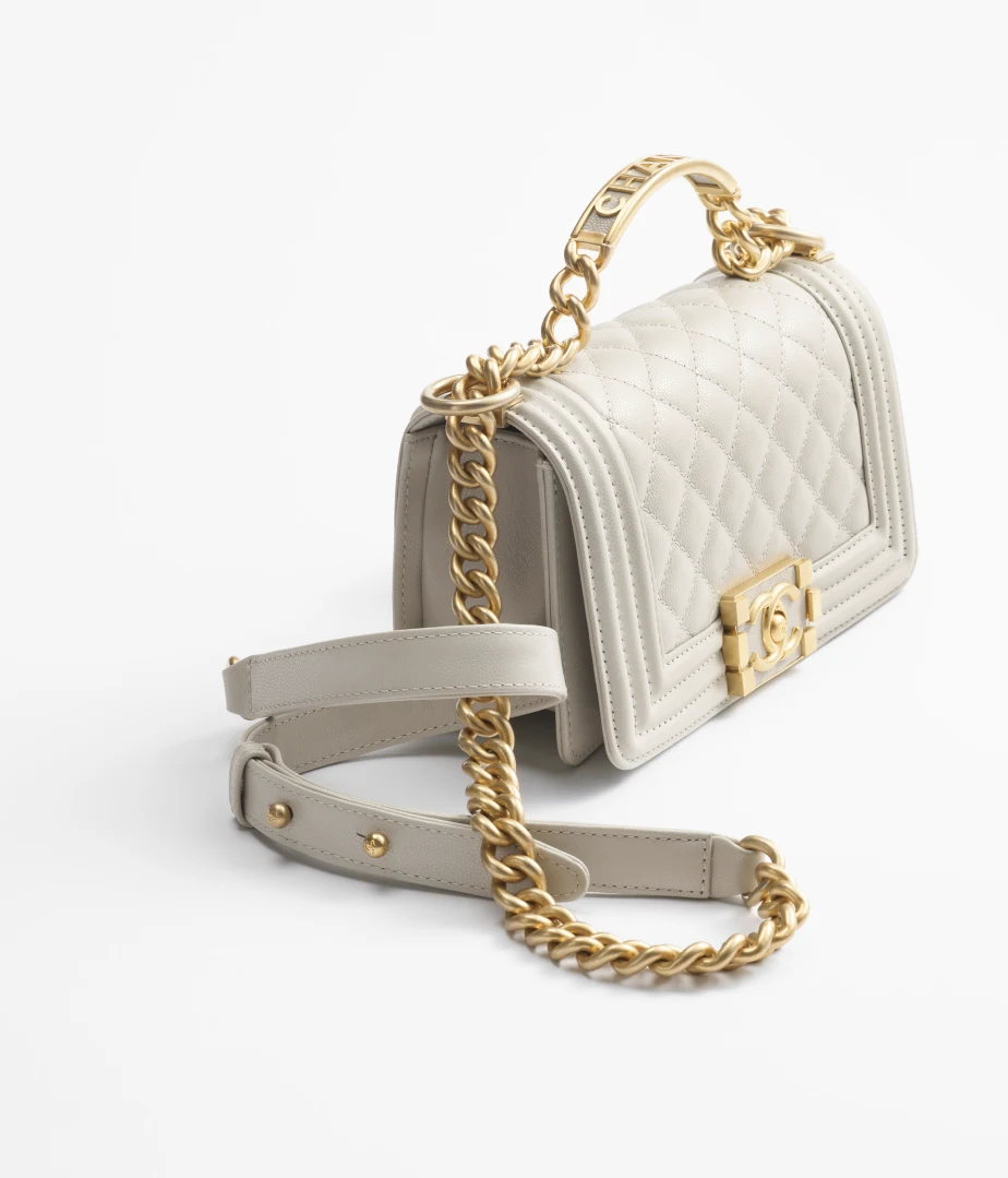 BOY CHANEL Flap Bag with Handle Grained Shiny Calfskin & Gold-Tone Metal