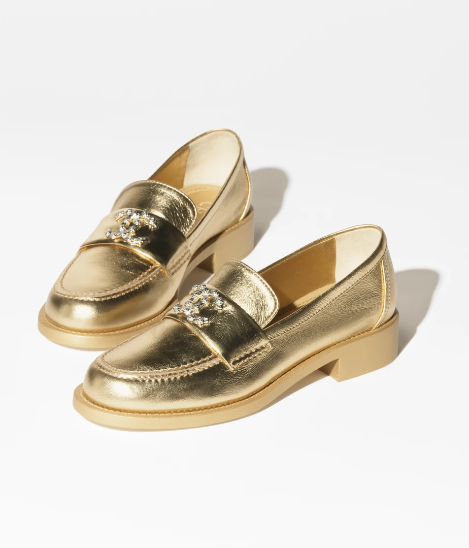 MOCCASINS Laminated Lambskin & Metal Gold
