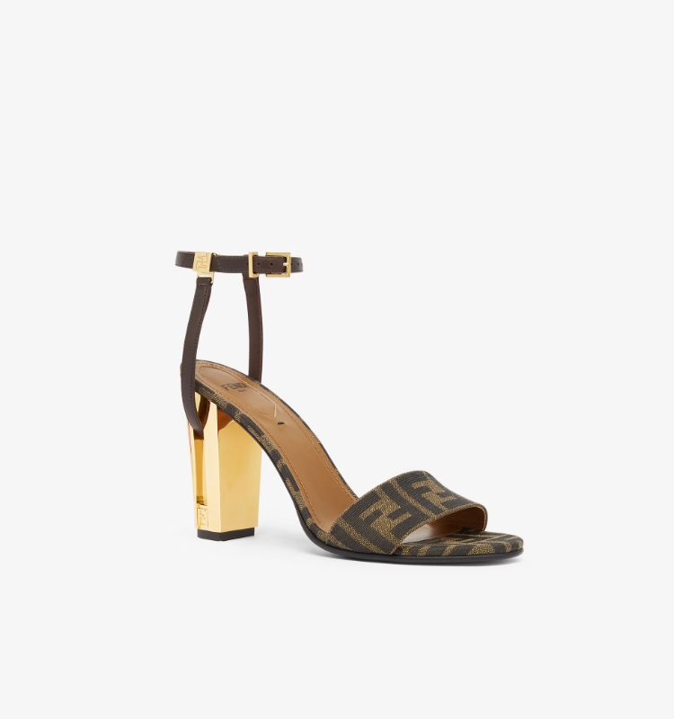 Delfina Brown fabric high heel sandals