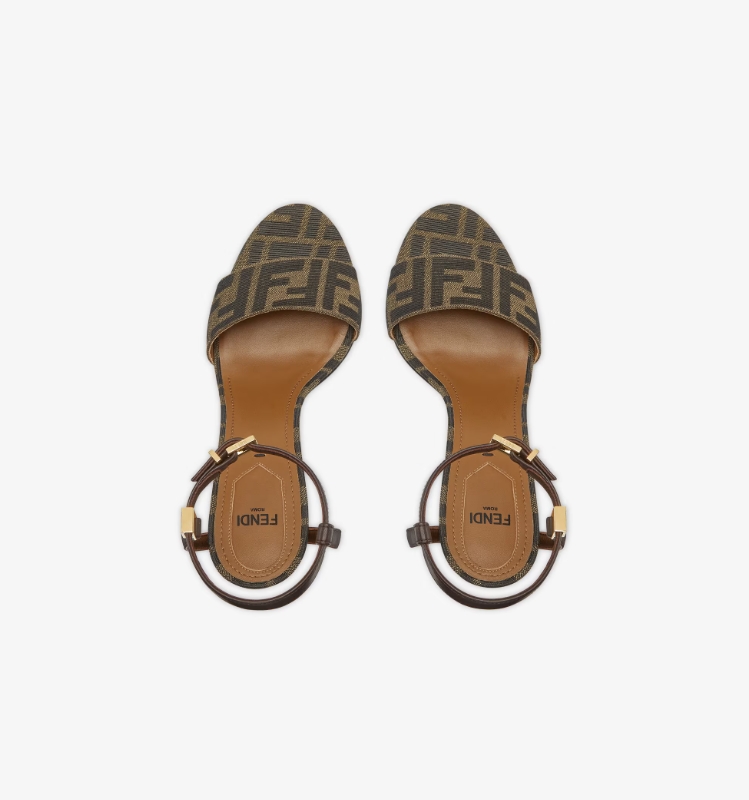 Delfina Brown fabric high heel sandals