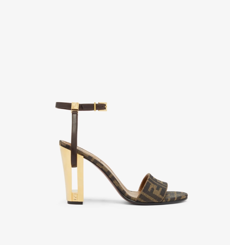 Delfina Brown fabric high heel sandals