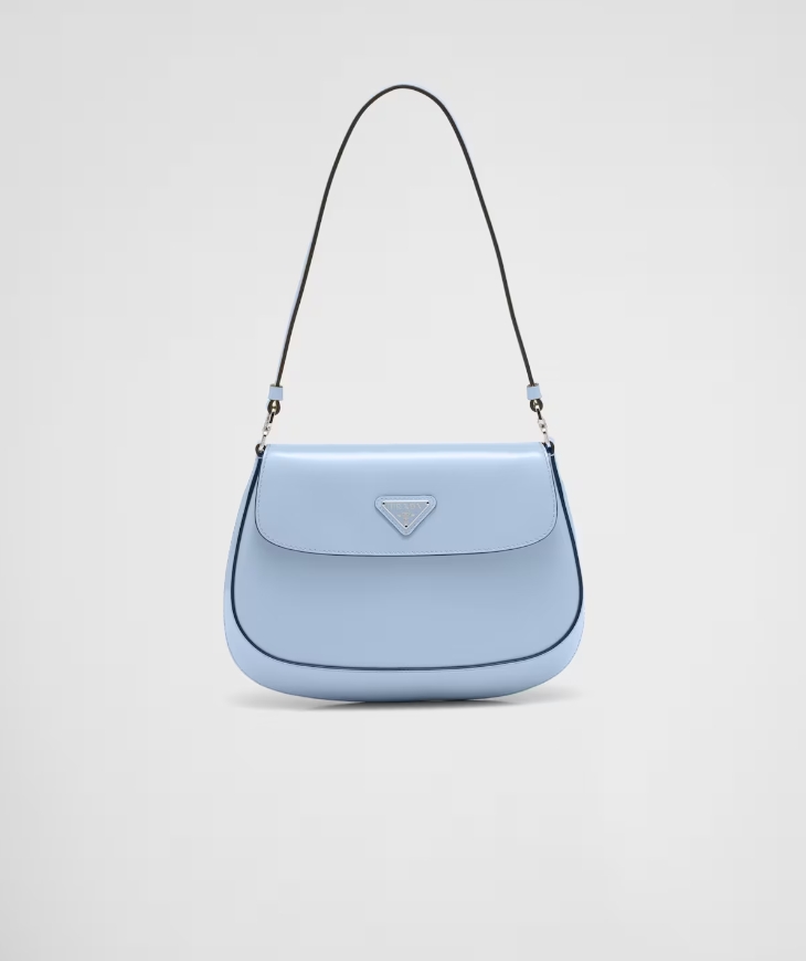 Prada Cleo glossed-leather flap shoulder bag（Available in multiple colors）