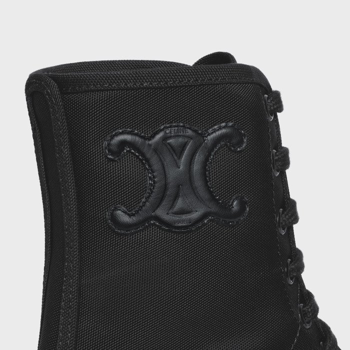 BULKY nylon and shiny cowhide lace-up boots Black