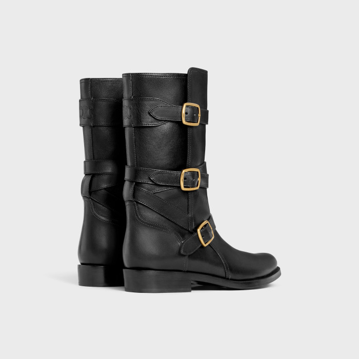 LYRA cowhide leather three-buckle ankle boots Black