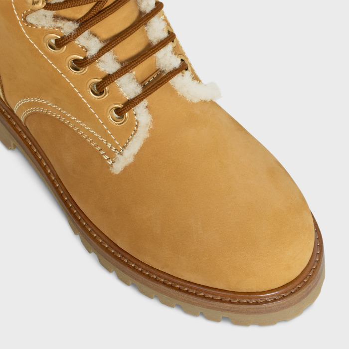 KURT suede and wool leather lace-up mid-calf boots Light tan/natural