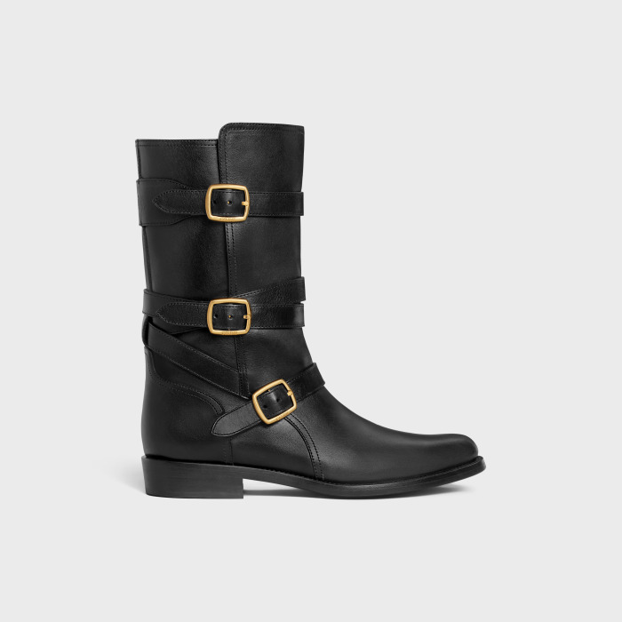 LYRA cowhide leather three-buckle ankle boots Black